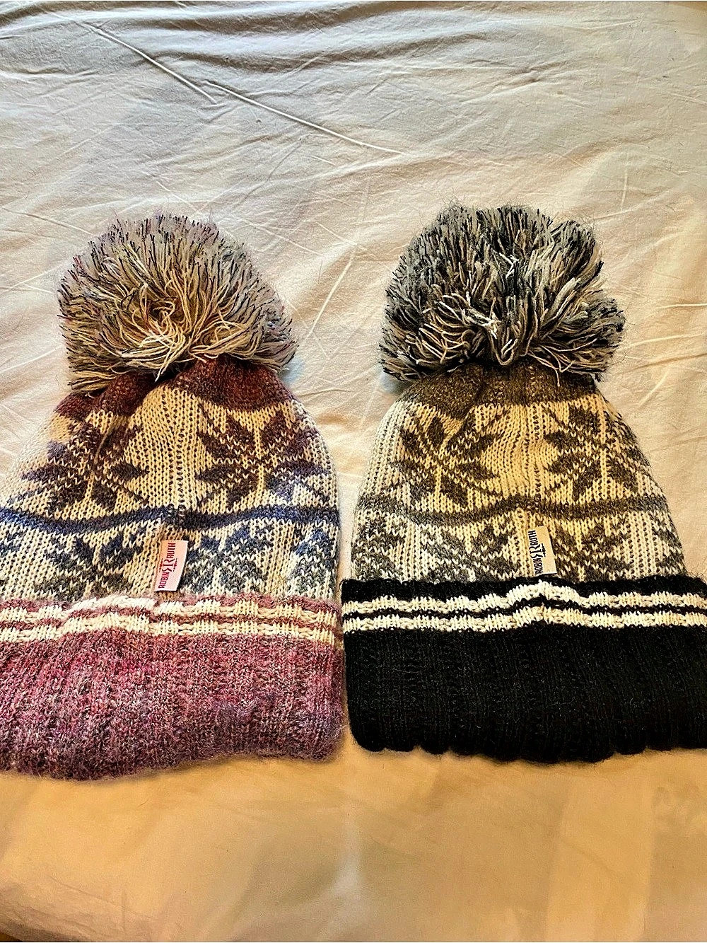 Robin Ruth Two-Tone Geometric Pom Pom Hats Brown & Black